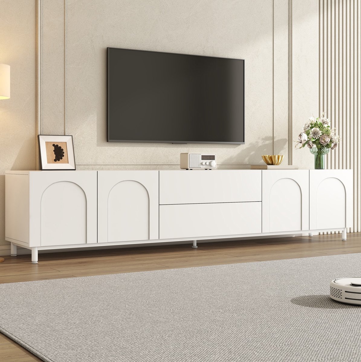 FloraGrace Dressoir - TV-Meubel Met 4 Deuren En 2 Lades - Modern Voor Woonkamer - MDF En Spaanplaat - 180x40x48 Cm - Wit