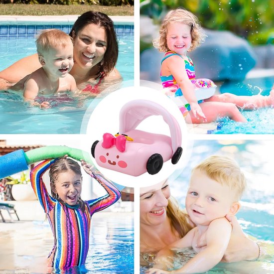 Baby Zwembad Auto - Zwemband Ligstoel - Waterpret Buiten - Met Zonnescherm - Compact Opbergformaat - Geel — afbeelding 3
