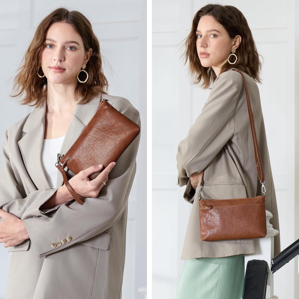 befen Echt Lederen Polsbandje Clutch Portemonnee Portemonnees met RFID-blokkering, Kleine Crossbody Tassen Schouder Handtas voor Vrouwen
