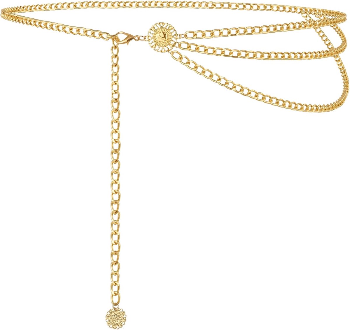 metalen kettingriem, verstelbare metalen tailleketting, damesriem in western cowboystijl, geschikt om te combineren met jurken en jeans, gemaakt van metaal.