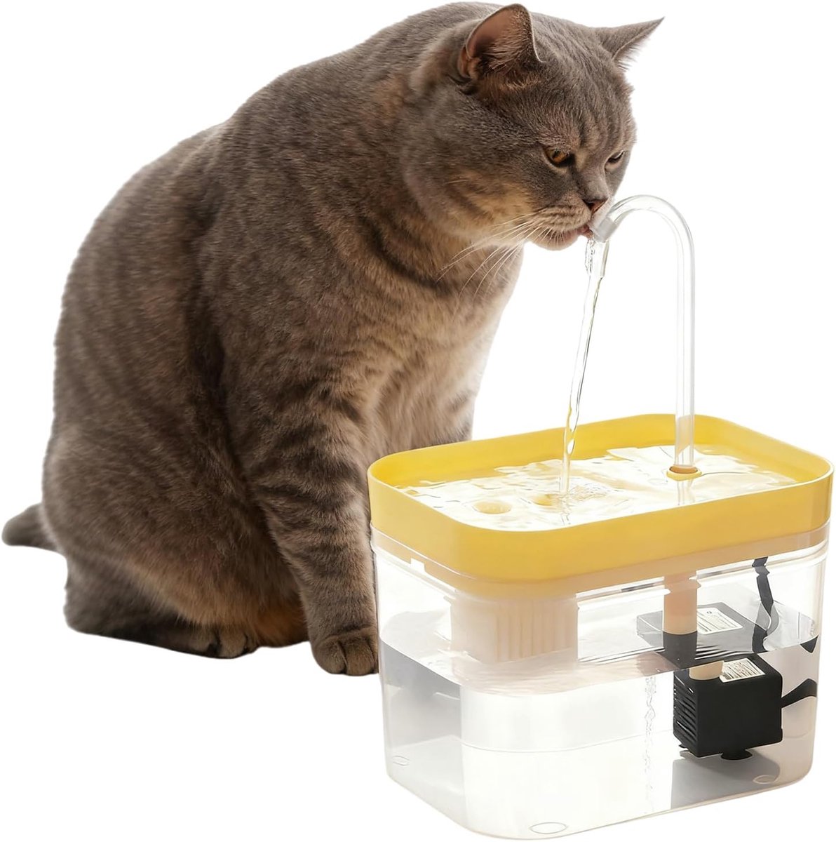 Kattenfontein voor kat: 1,5 l ultralichte drinkfontein voor katten, katten drinkfontein met dubbel filtersysteem, intelligente uitschakeling bij gebrek aan water, waterfontein voor huisdieren, geel