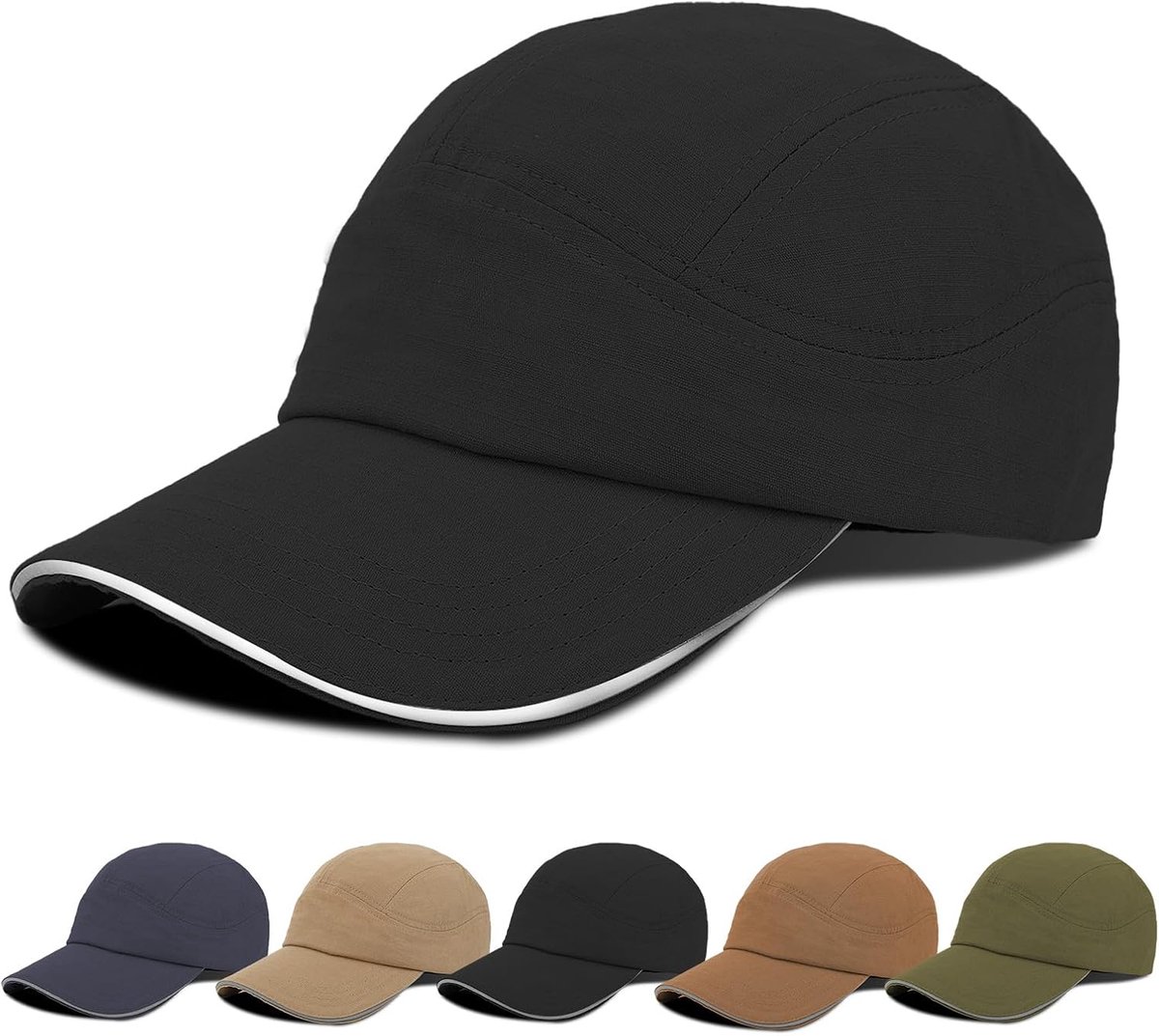 Baseballpet voor heren, gewassen katoenen hardlooppet met reflecterende rand, dames, uv-bescherming, zacht, ademend, ongestructureerd, zonnehoed, zomer, verstelbare sportpetten voor golf, tennis
