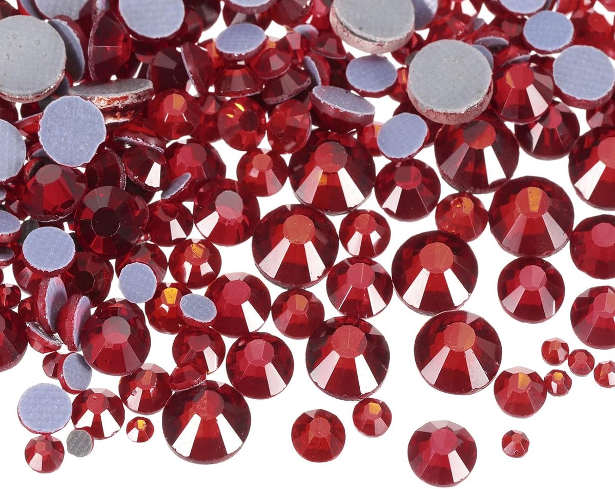Strassteentjes, platte achterkant, kristalglas, edelstenen met doorzichtige zak, nagelkunstset voor knutselen, kleding, doe-het-zelfdecoratie, 5 maten (SS6-SS30, donkerrood)