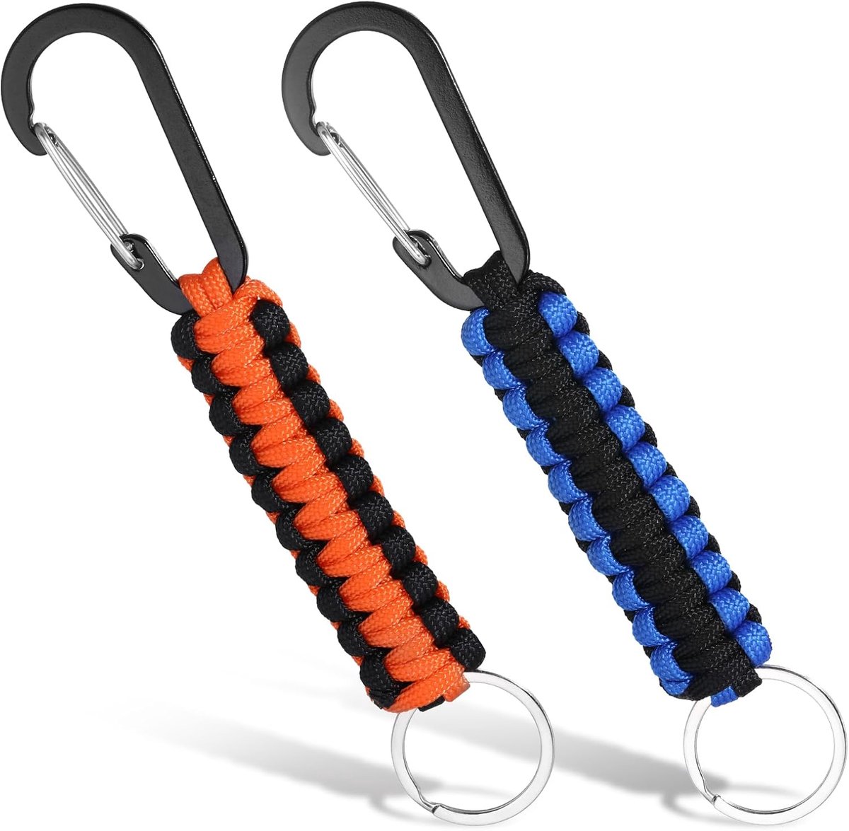 2-delige paracord sleutelhanger, gevlochten paracord sleutelring met karabijnhaakclips, zware paracord lanyard voor sleutels, outdoor sport, kamperen, wandelen