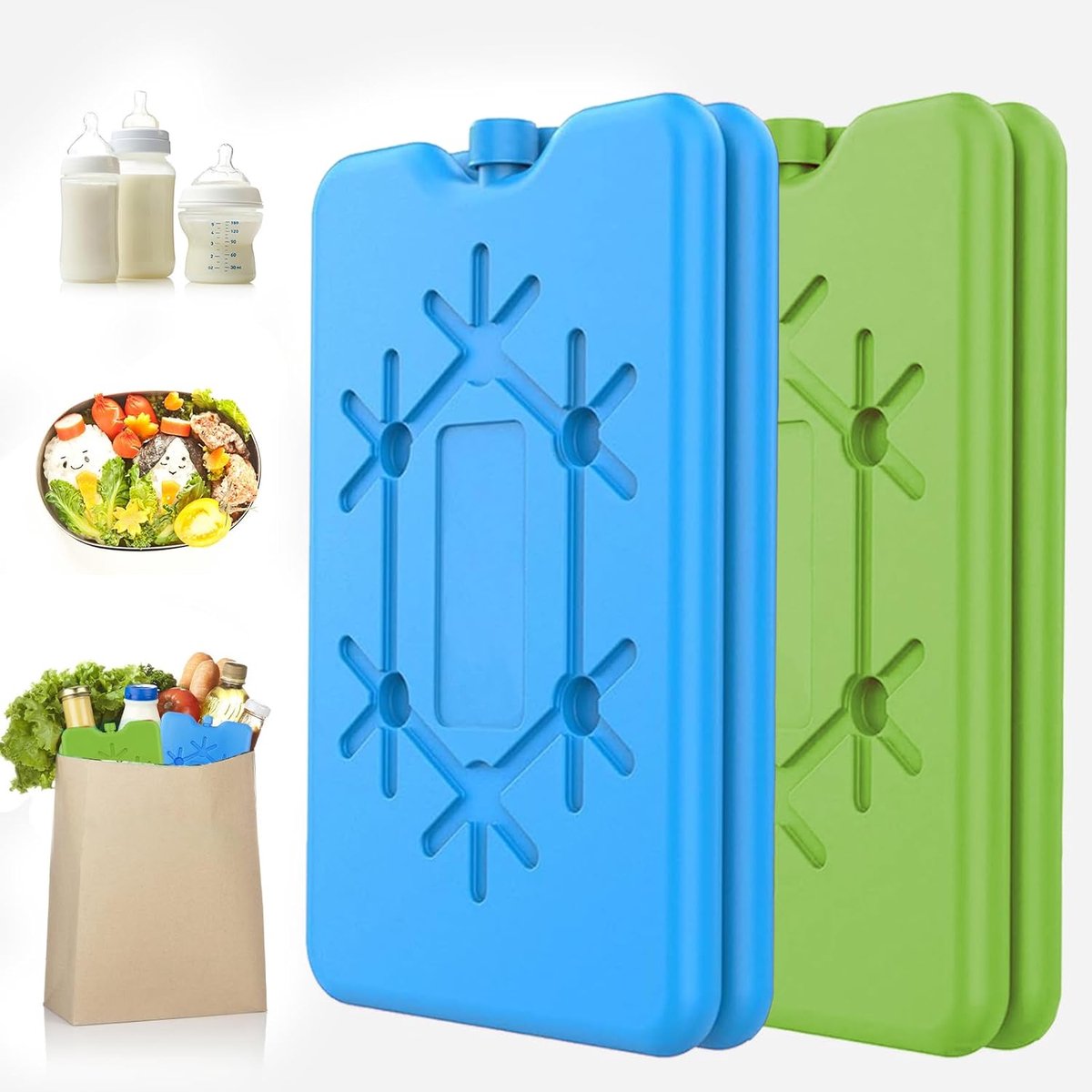 SnelShoppen - Pack van 4 Koelbatterijen voor Koeltas - Herbruikbare Koelingselementen voor School, Buiten, Voedsel, Koelboxen - Ideaal voor Feest, Cam