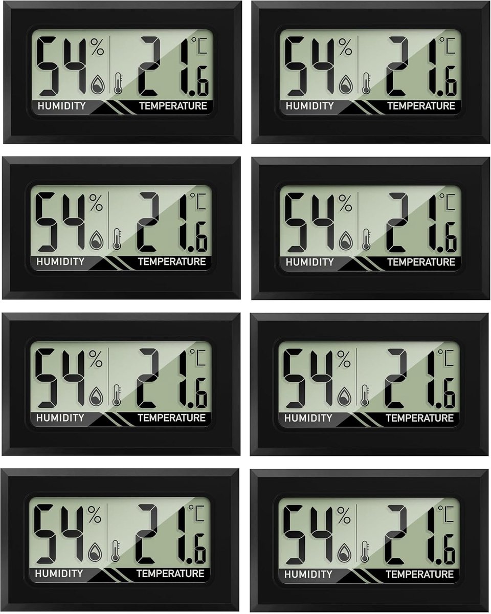 8 x Mini Hygrometer digitaal & Mini Thermometer digitaal - 2 in 1 mini thermometer en kleine hygrometer voor gebruik binnenshuis - moderne meettechnologie - nauwkeurig en betrouwbaar
