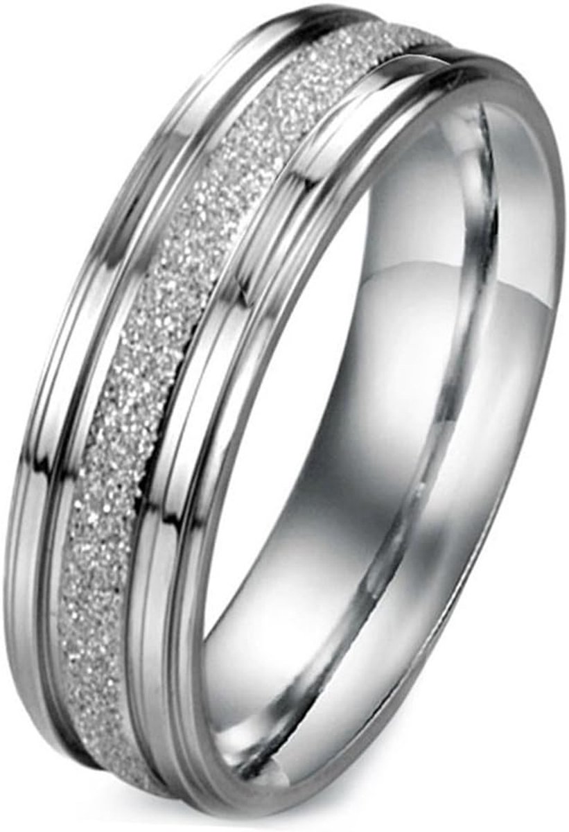 Sieraden 6mm breed roestvrij staal heren ring partnerringen gezandstraald bruiloft band kleur zilver maat 71