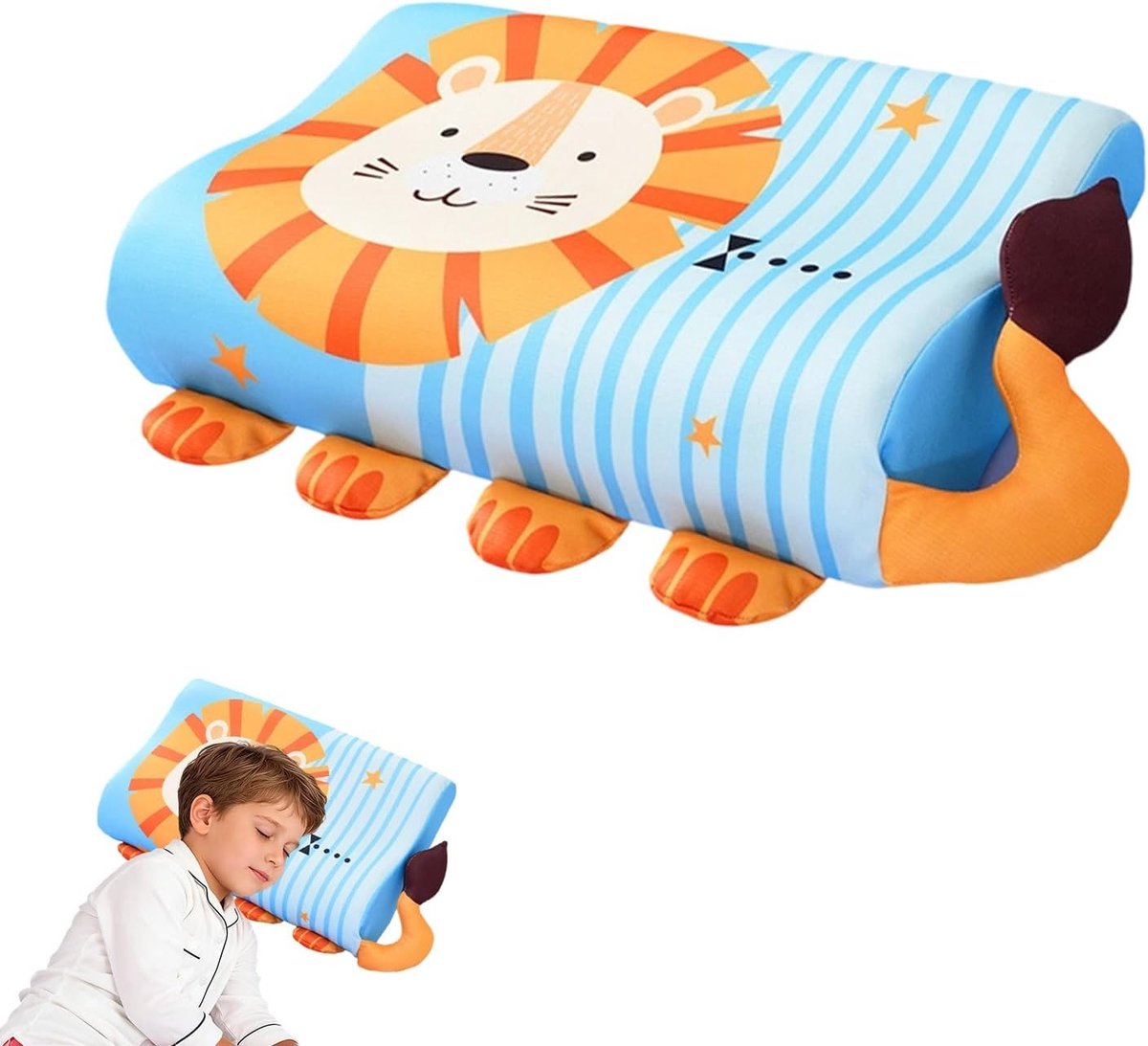 Ergonomisch nekkussen voor kinderen 46 x 26 cm, Kawaii dierenontwerp, ideaal voor een goede nachtrust en ondersteuning van het hoofd