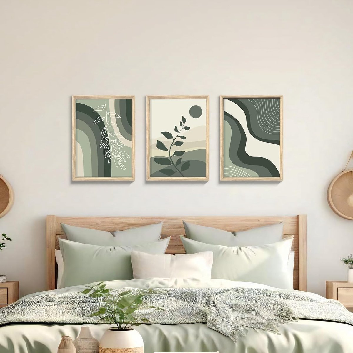 Canvas Muurkunst Ingelijst, Set van 3 Boho Abstract Geometrisch Canvas Foto's, Donkergroen Minimalistisch Botanisch Schilderij voor Woonkamer Slaapkamer Huis Muurdecoratie 30x40cmx3 — cadeau in Wonen & Interieur - foto 6