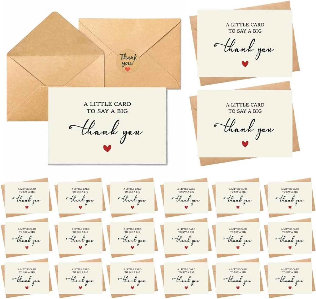 20 stuks bedankkaarten met 20 enveloppen van kraftpapier en 24 gouden zegelstickers, bedankkaart voor collega, leraar, familie, vriend