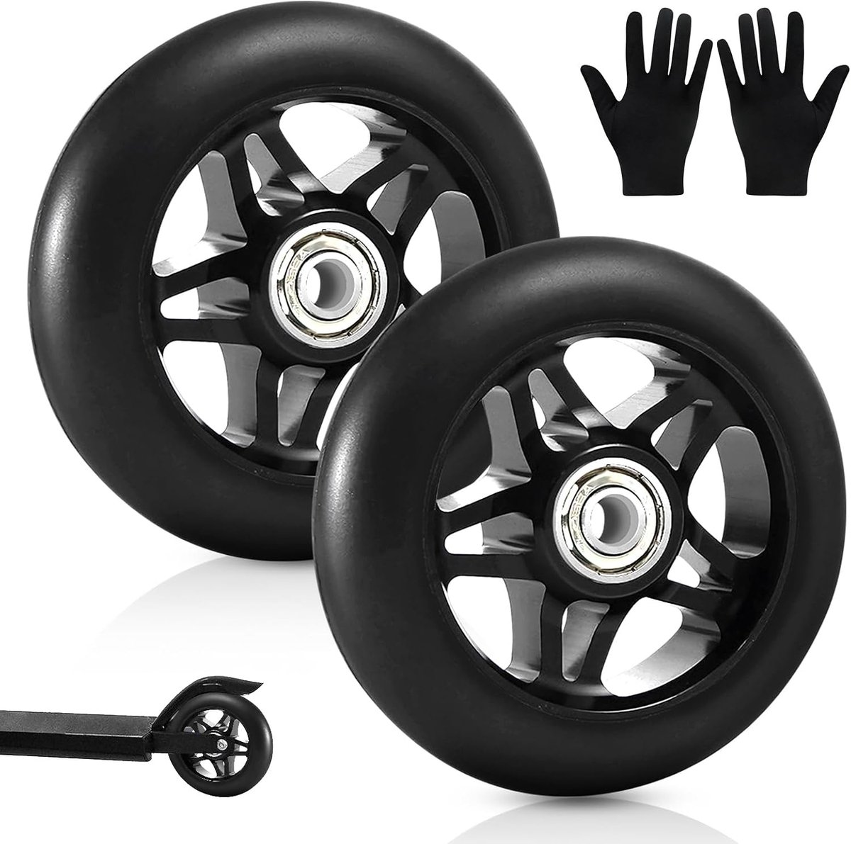 100 mm, 2 stuks reservewielen met ABEC 9 lagers, aluminium spakenkern voor scooters en schommelauto's