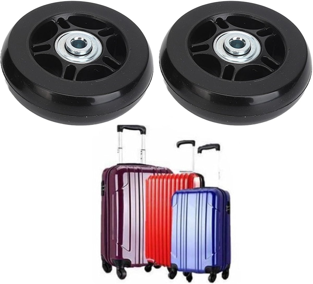 2 stuks reservewielen, kofferwielen, vervanging 70 x 19 mm, PU-rubber, zwart, trolleywielen, universeel, draagbaar, reservewielen voor koffer, bagage, reiskoffer