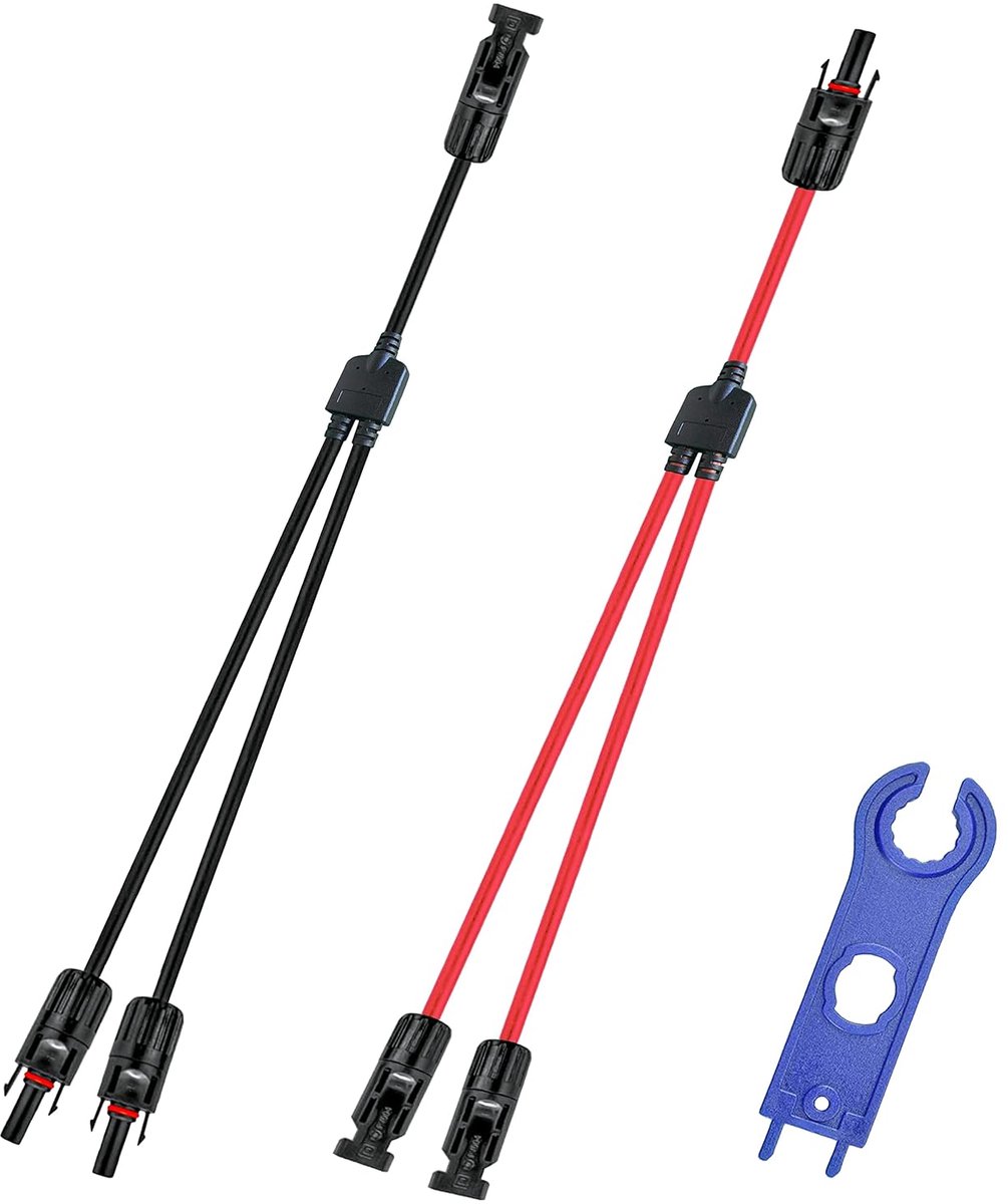 Zonnestekkers | 10AWG 30A IP68 40 cm | 1 tot 2 parallelle kabel voor zonnepaneel (M/FF & F/MM, 1 paar)