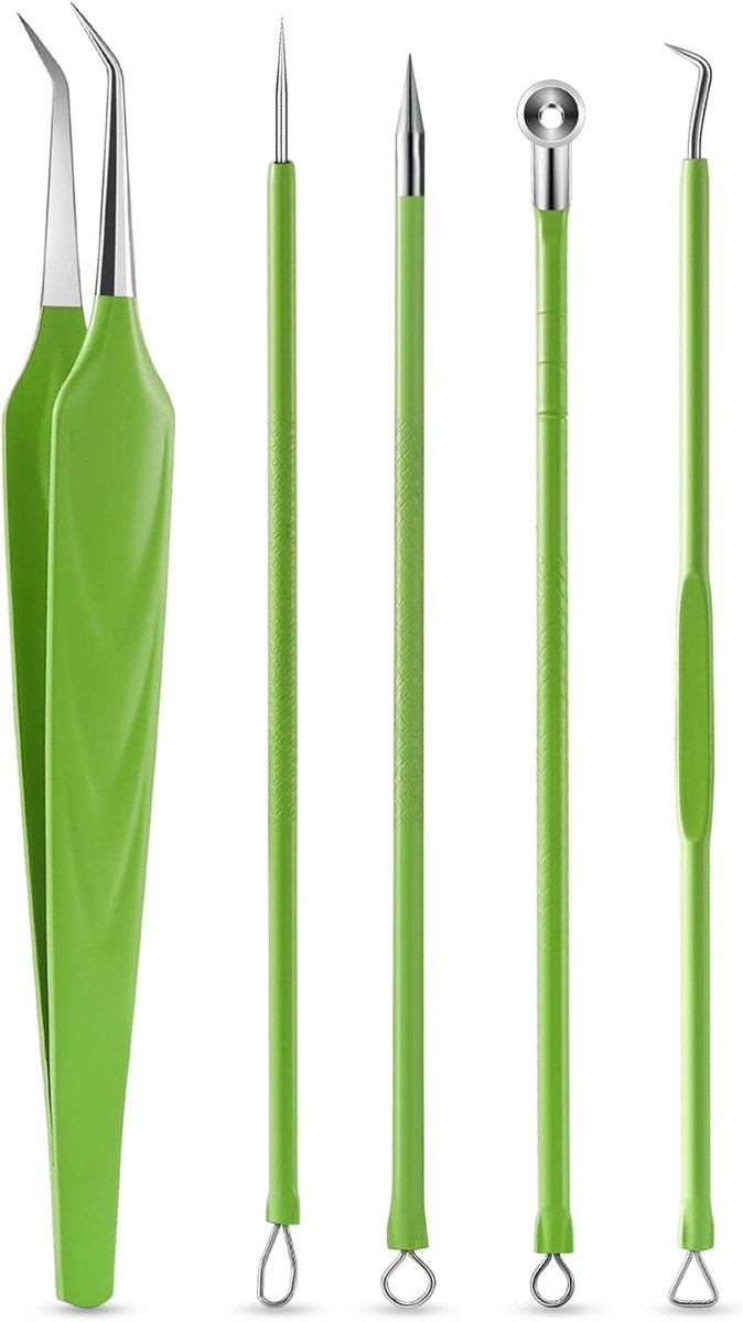 Mee-eter en acne extractor kit, professionele puistje Popper Tool Kit, Acne Pincet en Mee-eter Remover Gereedschap voor Gezicht, 5 STKS Extractor Puistje Popping Tools - Zwart