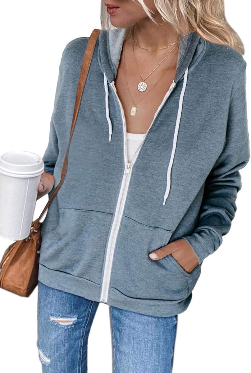 Sweatjack dames hoodie lange mouwen ritssluiting pullover fleece jack sport sweatshirt jas rits hoodie