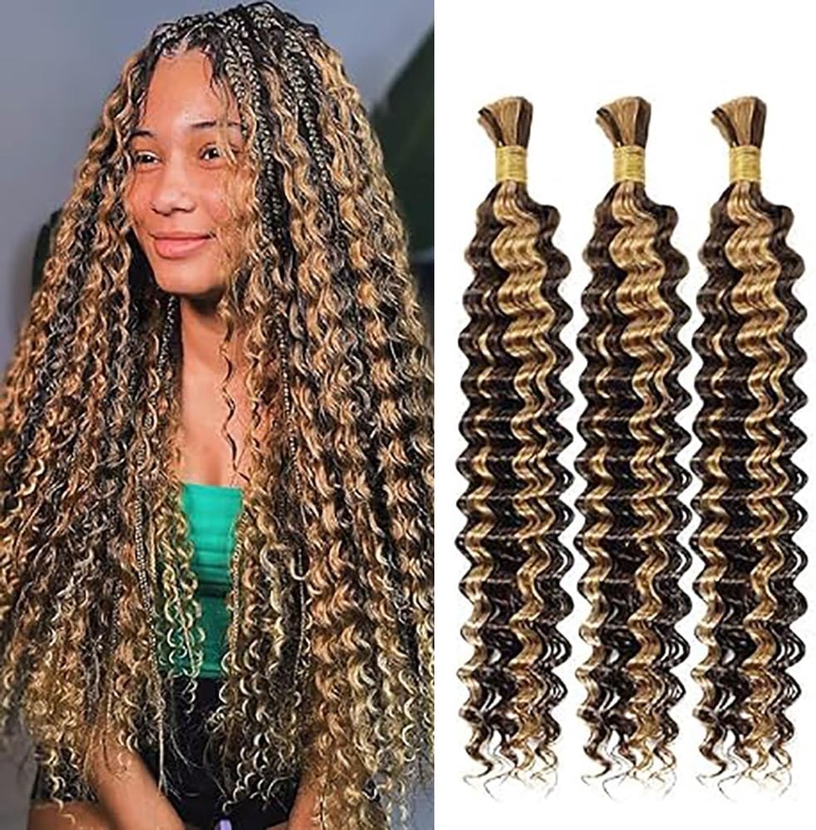 Wave Human Braiding Hair Boho Braids P427 Highlight Blond Color Human