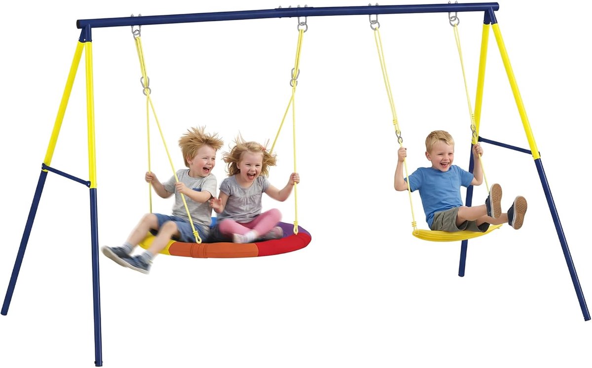 Schommelset voor kinderen tot 150 kg met nestschommel en riemschommel, buitenschommel met verstelbare touwen, stalen frame, voor kinderen van 3-8 jaar, 265 x 160 x 178 cm