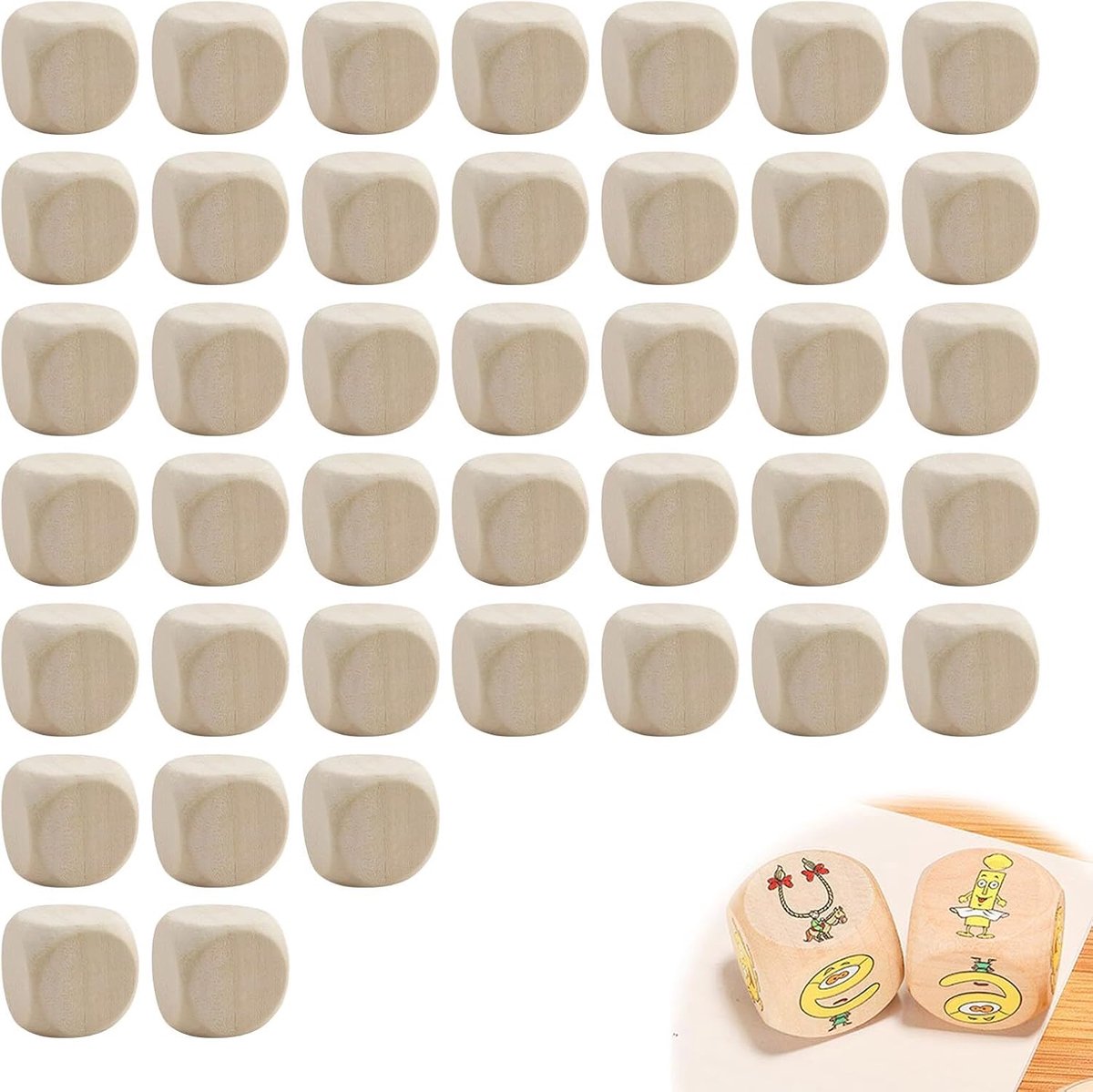40 stuks blanco houten blokjes, doe-het-zelf blanco blokjes, houten blokjes met afgeronde hoeken, 20 mm houten blokjes, geschikt voor schilderen, beeldhouwwerk, doe-het-zelf decoratie of