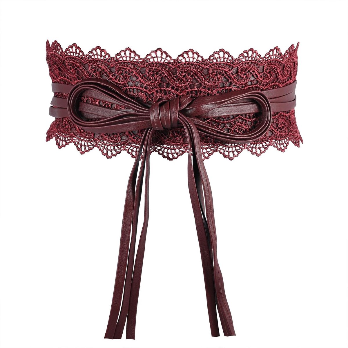 Kant Met Lederen Obi Riem Vrouwen Kant Taille Riem Strik Wrap Strik Cinch Brede Riem Voor Jurk