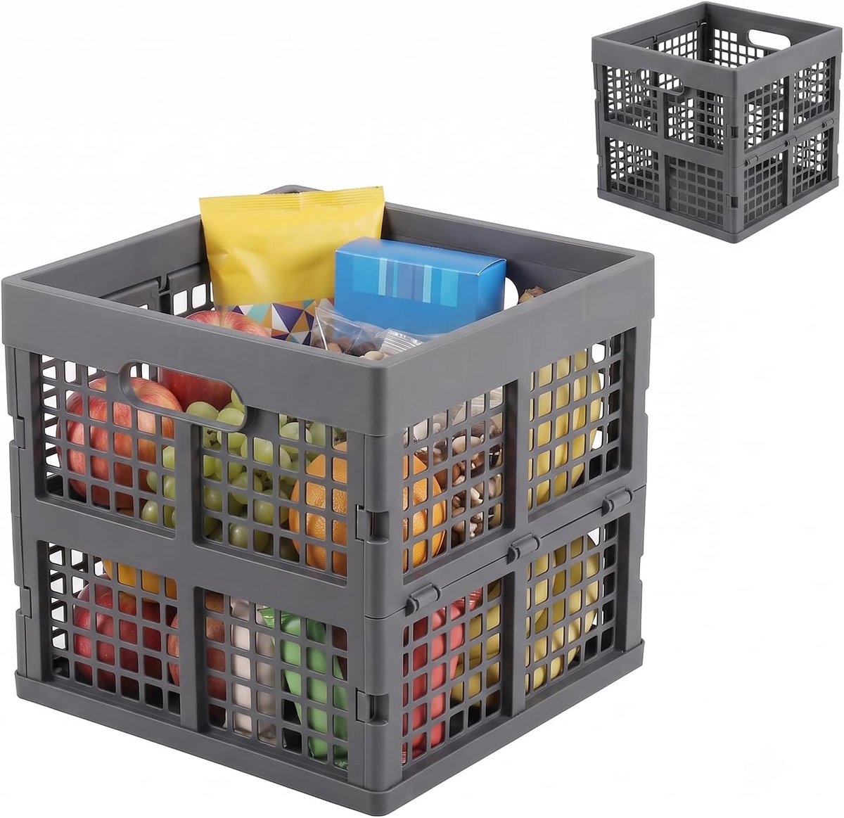 36 liter opvouwbare opbergdozen van kunststof, professionele klapbox, transportbox, stapelbare klapmanden met handgrepen, draagkracht 10 kg, ideaal voor huishoudelijk organisatie (grijs)