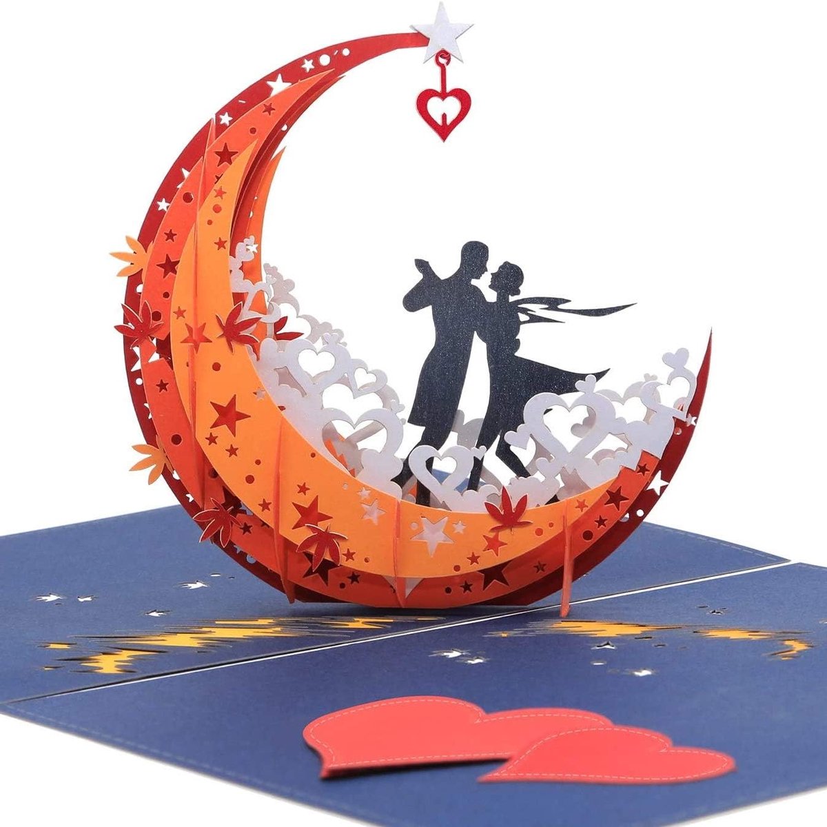 SnelShoppen - 3D Pop Up Wenskaart Liefde Dansend op Boot Maanvorm Roestvrij voor Verjaardag, Valentijnsdag, Bruiloft Ceremonie, Romantisch Cadeau