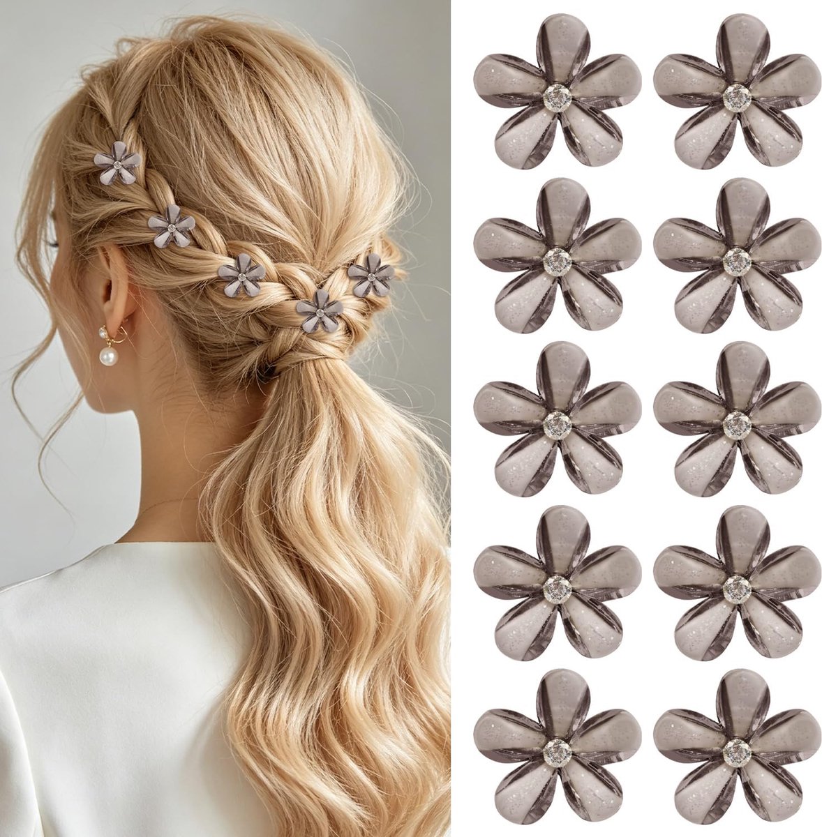 10 Stuks Kleine Haarklemmen, Antislip Bloem Mini Haarklemmetjes voor Dames en Meisjes, Haaraccessoires voor Dagelijks Gebruik en Feestjes (Grijs)
