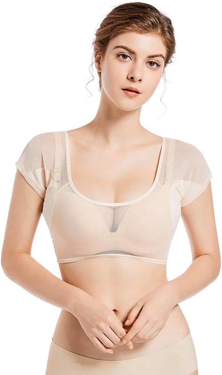 Zweetvest voor dames met onderarm, katoenen pad, transparant netvest met oksel, zweetpads, dun, zweetvoering, anti-zweet okselshirts