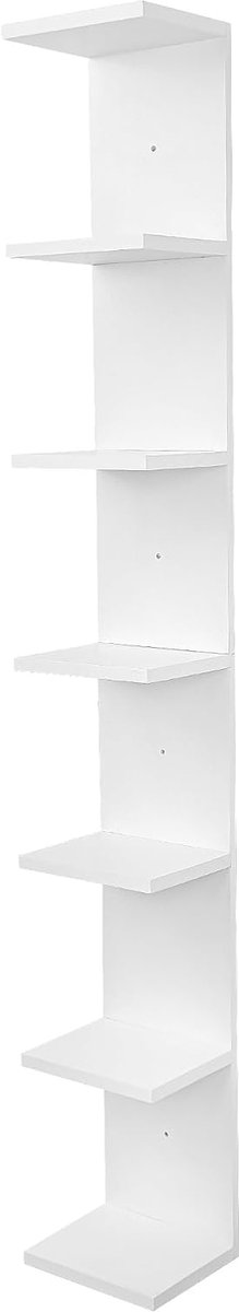 7 Tier Wandplank, Verticale Plank, Organizer Hoge Toren Ontwerp Decoratieve Wandplank Voor Thuis, Slaapkamer, Kantoordecoratie, Wit