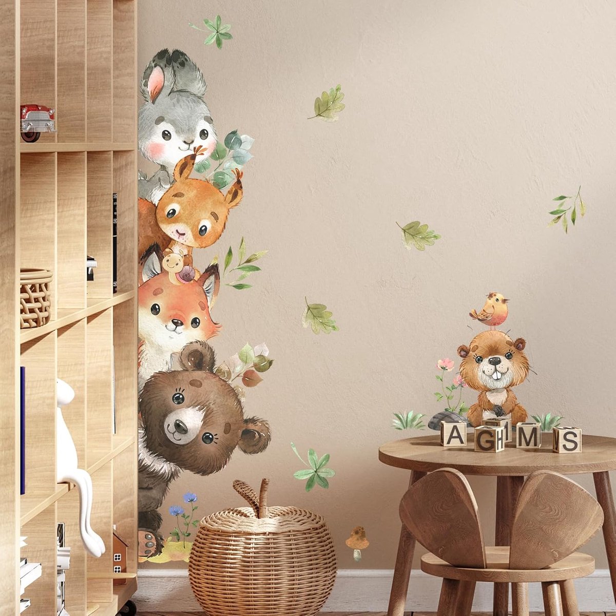 Jungle Animal Wall Stickers, Forest Animals Wall Decals, Rabbit Squirrel Fox Bear Self-Adhesive Removable Wall Art Sticker for Nursery Kids Playroom Wall Decor