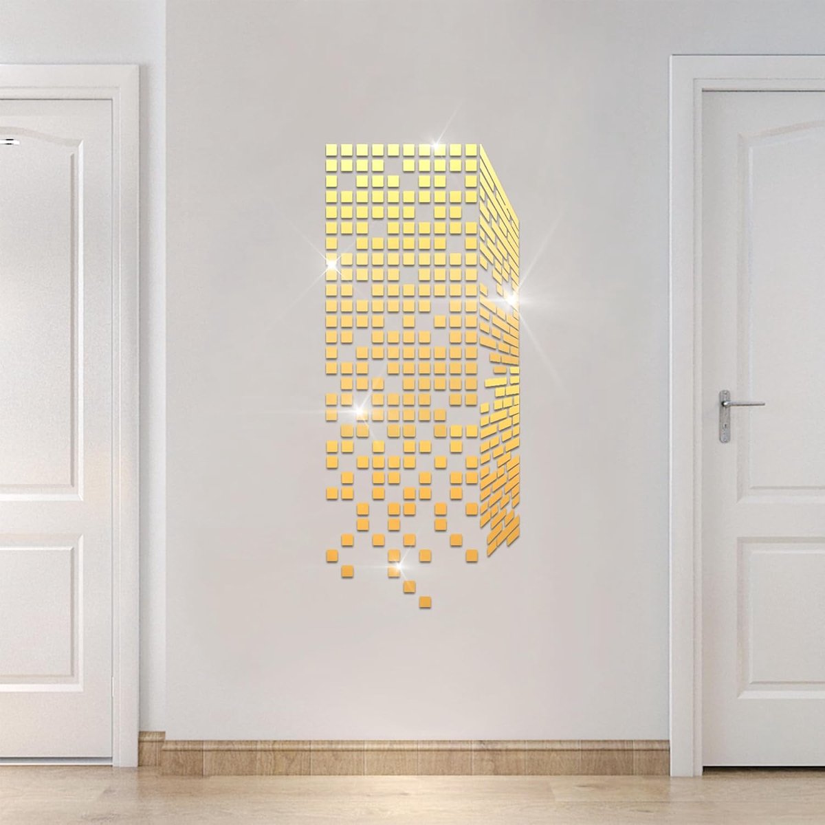Muurstickers - 3D kubus muurstickers muurschilderingen voor woonkamer slaapkamer, doe-het-zelf muren decor voor tv-achtergrond en bank achtergrond (15 x 36 inch, spiegel goud)
