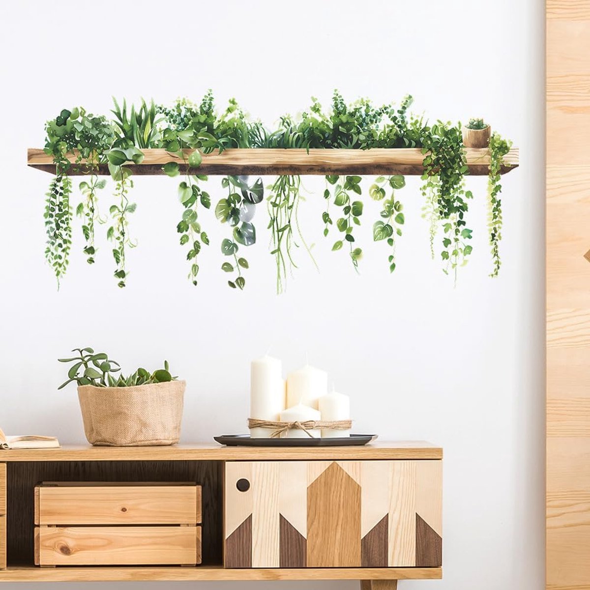 milaosk Muurtattoo Groene Bladeren Planten Bloem Muursticker Zelfklevend Behang Ranken Klimop Wijnstok Bloempot Muurschilderingen Kunst Muursticker Muurdecoratie voor Woonkamer Slaapkamer Keuken Gang