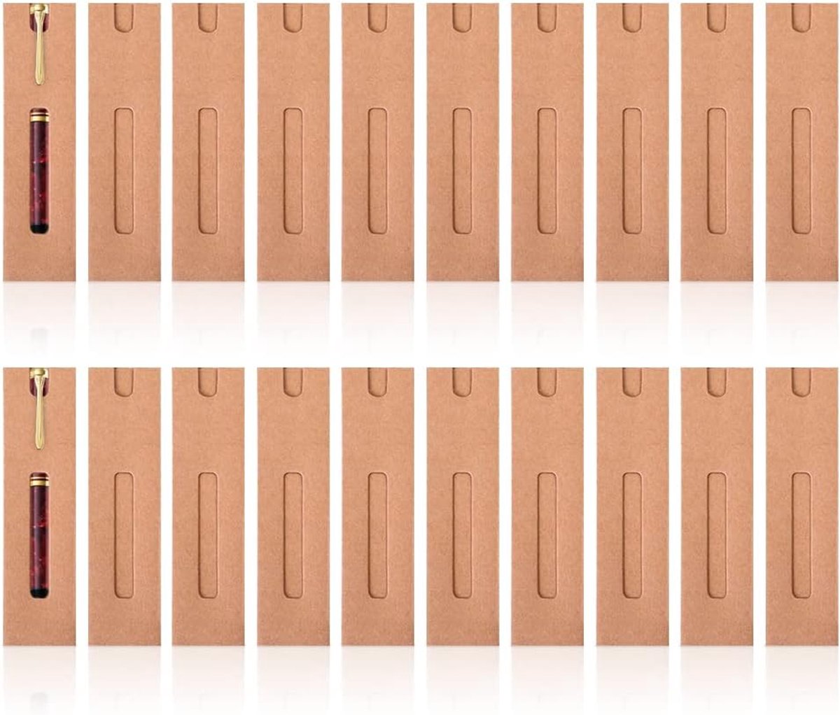 20 stuks enkele pennenzakken met kijkvenster voor weergave, enkele pennenbescherming van papier, verpakkingszak voor pen (bruin)