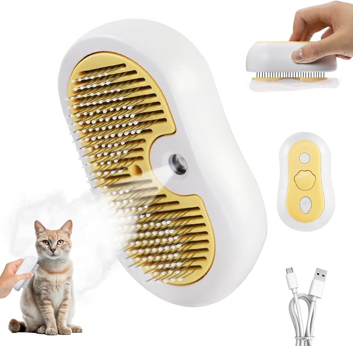 kattenborstel met stoom, 3-in-1 stoomborstel, kattensproeikam voor katten, borstel met water, massagekam, kattenborstel met stoom, borstel voor lang en kort haar