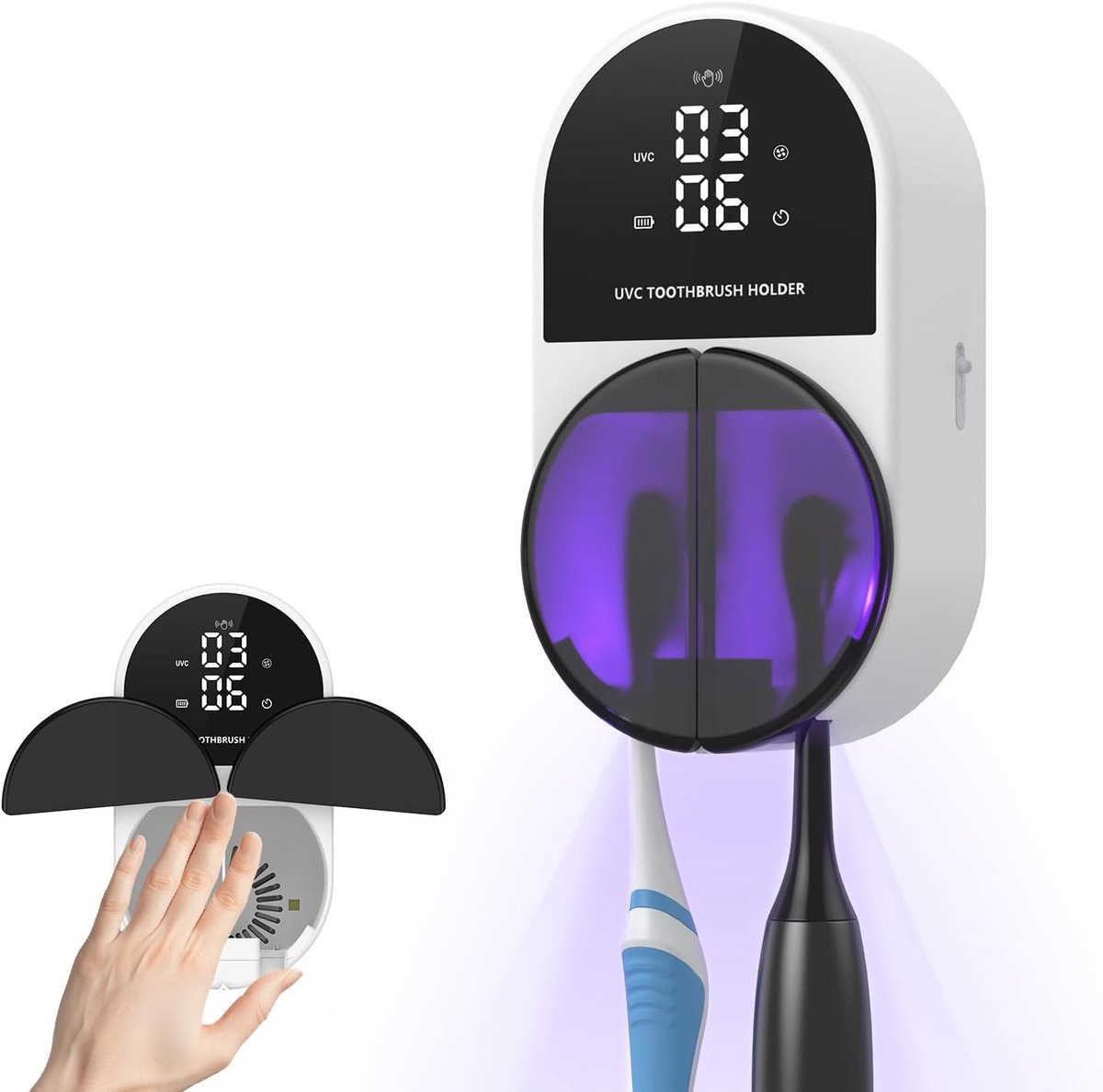 Tandenborstelsterilisator met led-scherm, elektrische tandenborstelhouder met sensor, handmatige/automatische uv-desinfectiefunctie, oplaadbare wandmontage voor reizen en familie
