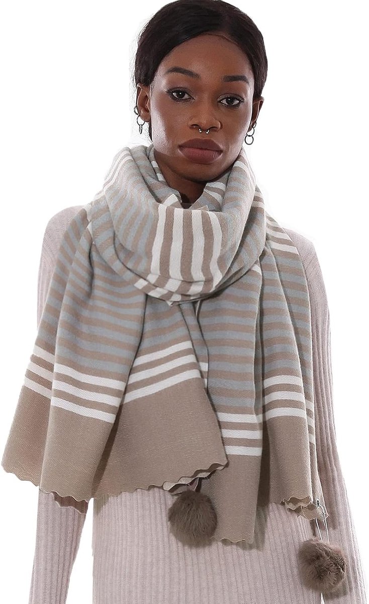 dames sjaal pashmina sjaal dames (sjaal met bal), kaki groen, L
