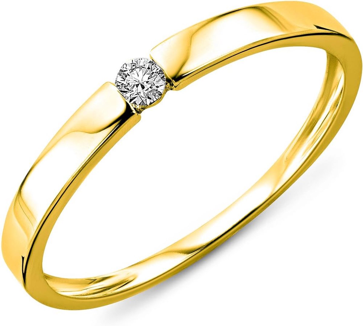 Dames geelgoud diamant solitaire verlovingsring 14KT (585) met briljant 0,05 ct
