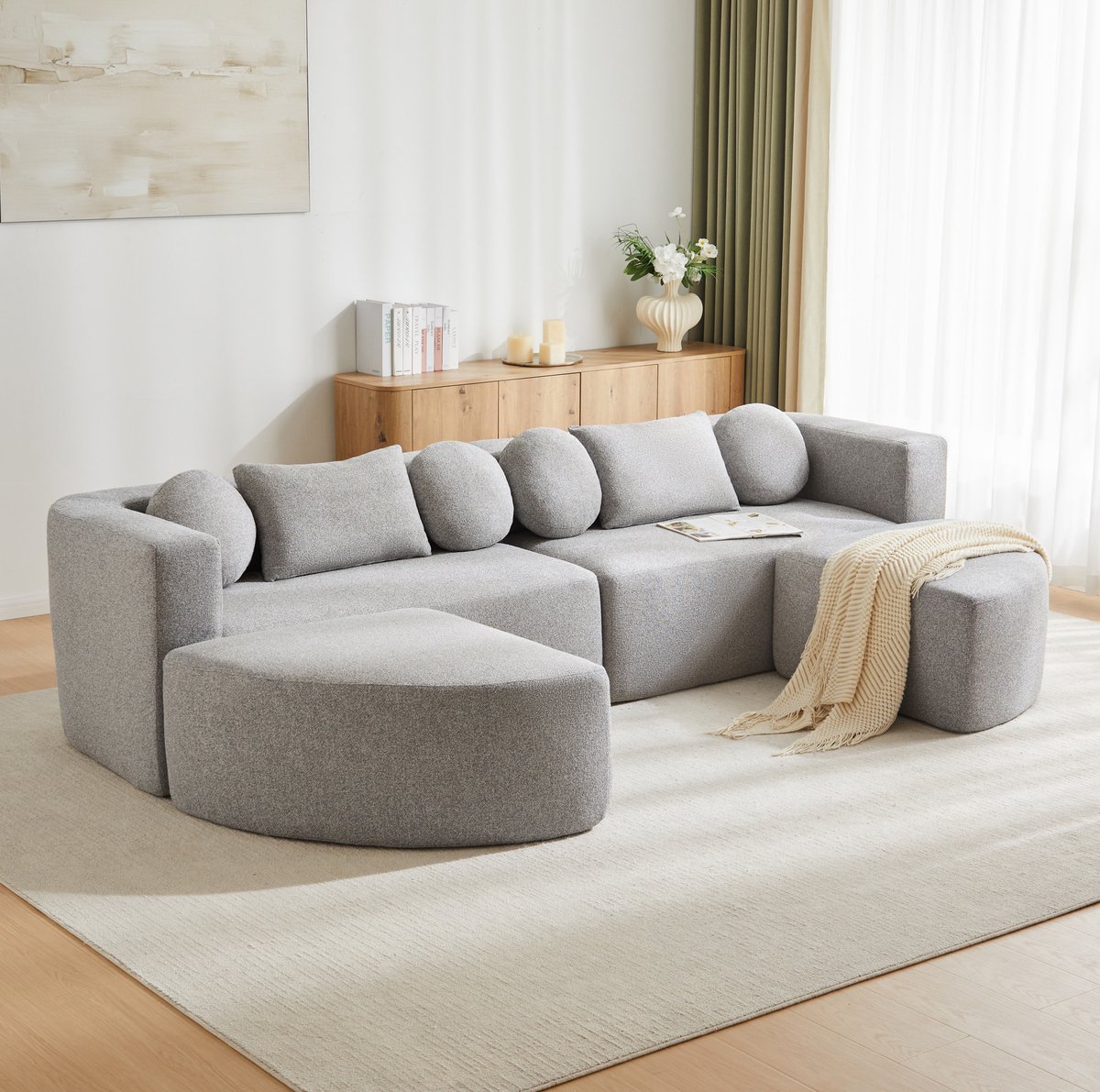 COVREO Slaapbank 292x165x68 cm grijs, chenille zonder montage