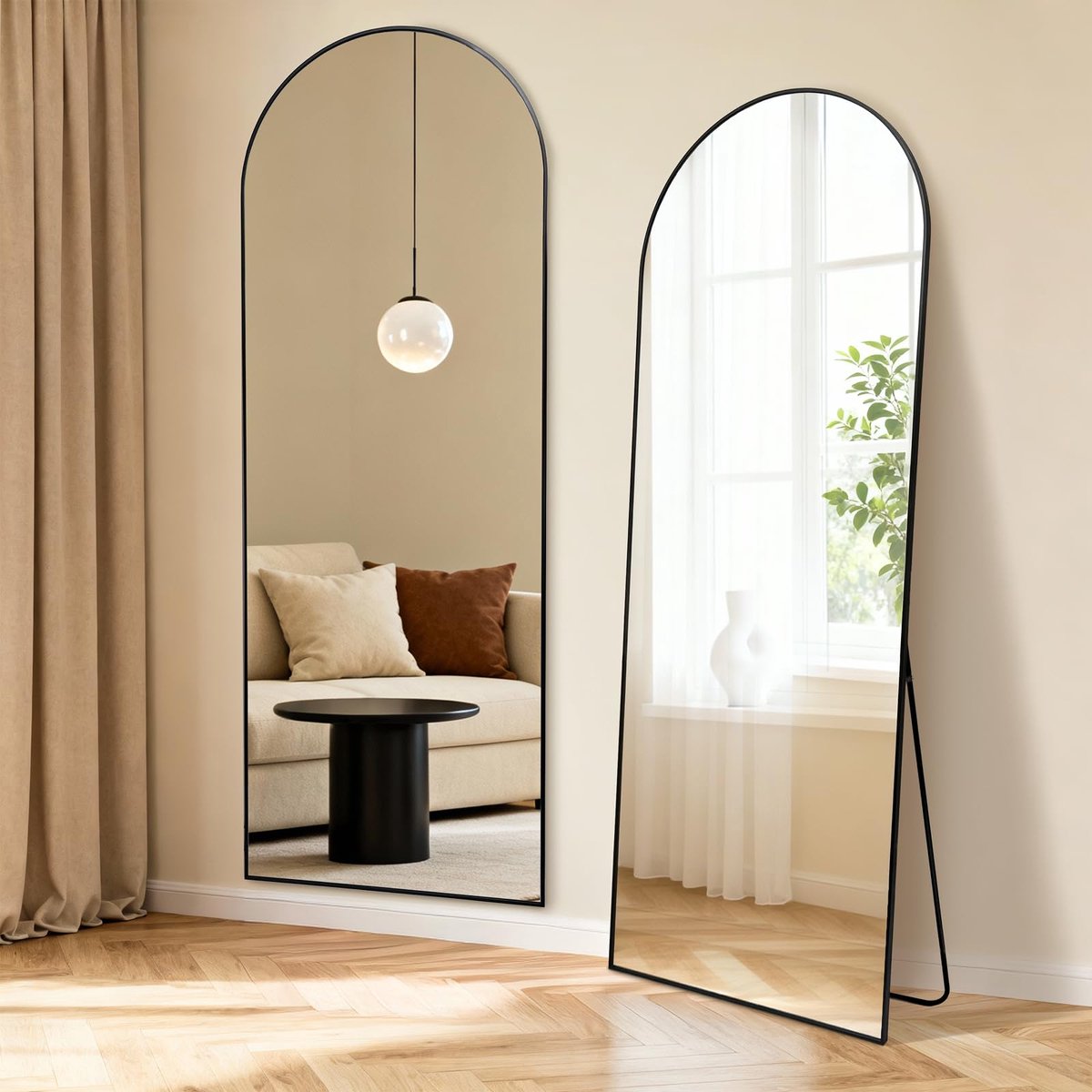 SnelShoppen - Volledige Lichaamsspiegel 160 x 50 cm, Aluminiumlegering Frame, Hardglas, Gebogen Vloerspiegel voor Slaapkamer, Kleerkast, Modern Design
