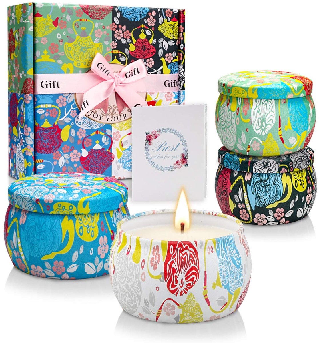 Omgoods- Geurkaarsen Cadeauset 4 Stuks - Ontspannende Geuren - Brandduur 25-30 Uur - Biologisch Sojawas - Decoratief Blikje - Ideaal Geschenk - Geurkaars