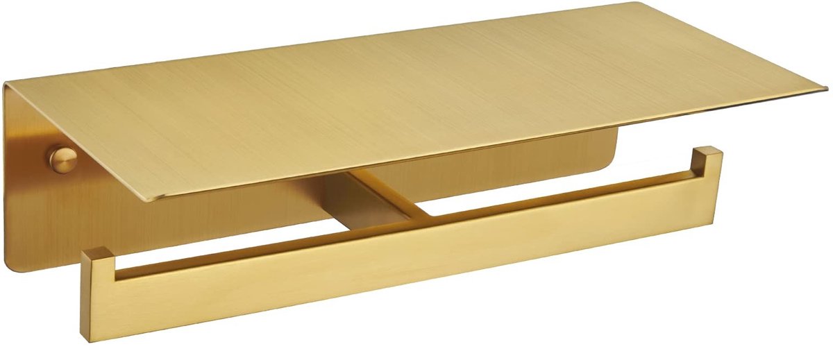 Omgoods - Dubbele Toiletpapier Houder met Plank in Geborsteld Goud
