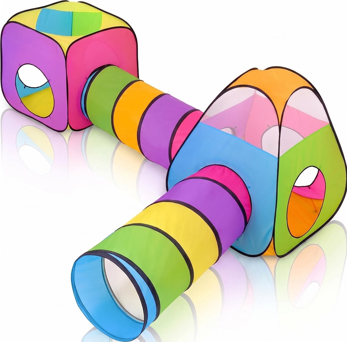 Omgoods- Speeltent 4-in-1 - Speeltent met Kruiptunnel - Huisje 80x80x90 cm - Ballenbad - Perfect Cadeau - Stimuleert Creatief Spel - Speelhuis