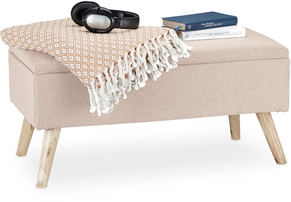 Omgoods - Opbergbank met Kussen Houtpoten Beige 39.5x79.5x39.5 cm