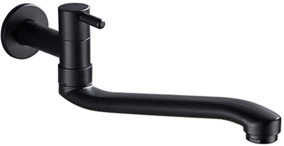 Omgoods - Wandgemonteerde Zwarte Koudwaterkraan voor Wasmachine en Tuin