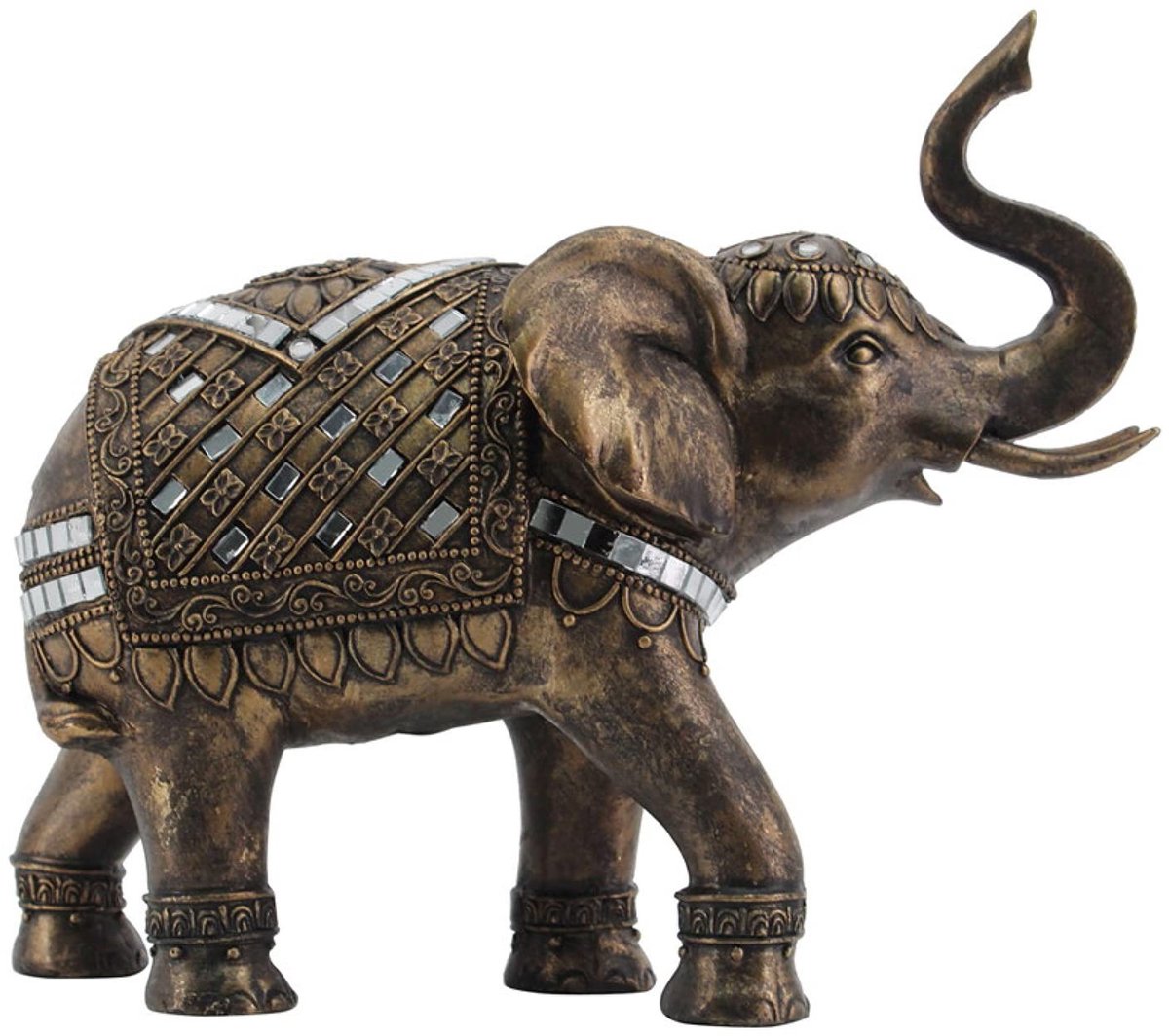 Omgoods - Decoratieve Hars Olifant Figurine met Gouden Spiegels, 27 x 11 x 23 cm