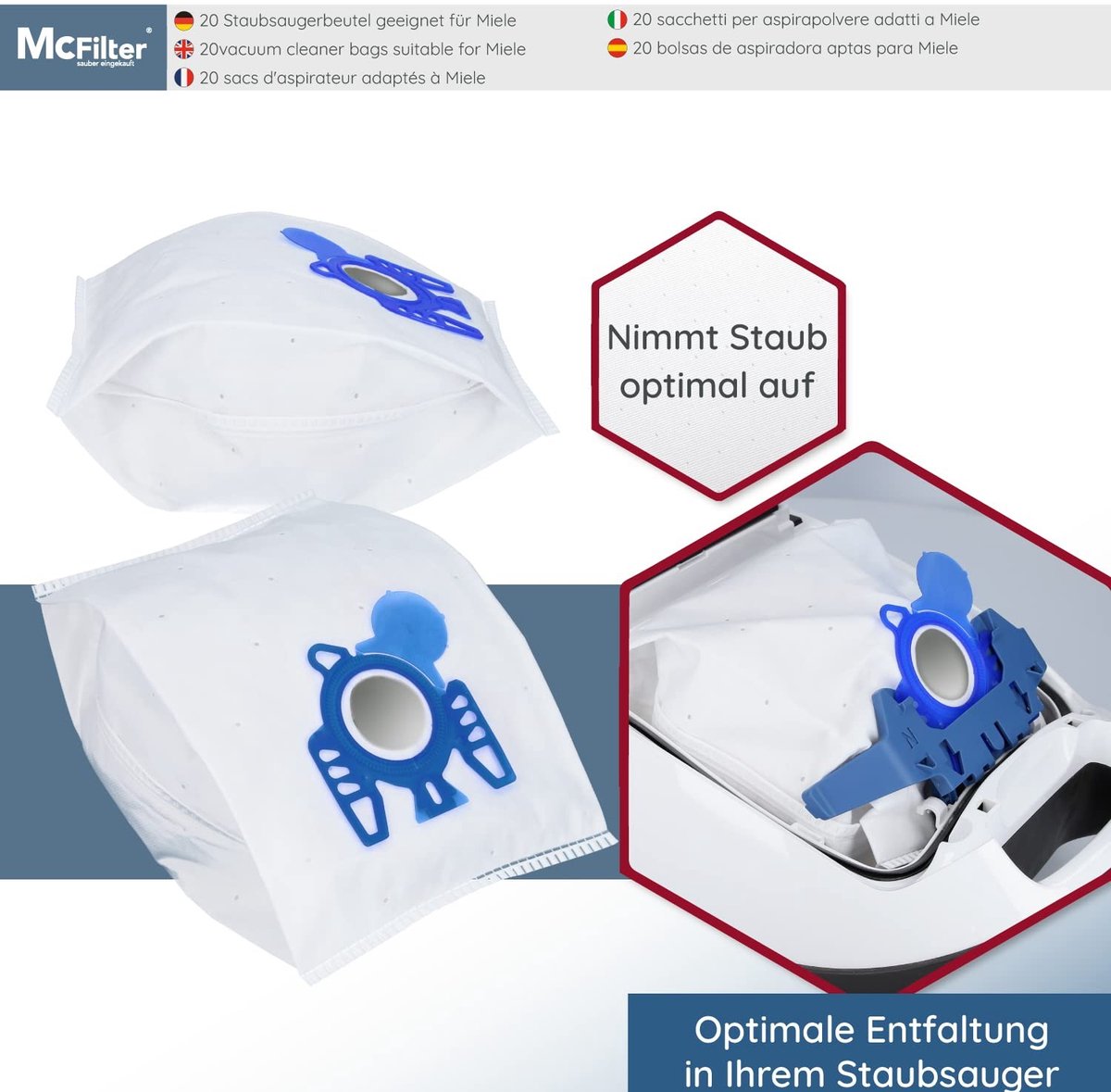 Omgoods- Stofzuigerzakken 20 stuks - Geschikt voor Miele Complete C3 - 5-laags microvlies - Inclusief microfilters - Duurzaam - Vormvaste afdekschijf - Stofzuigerfilters