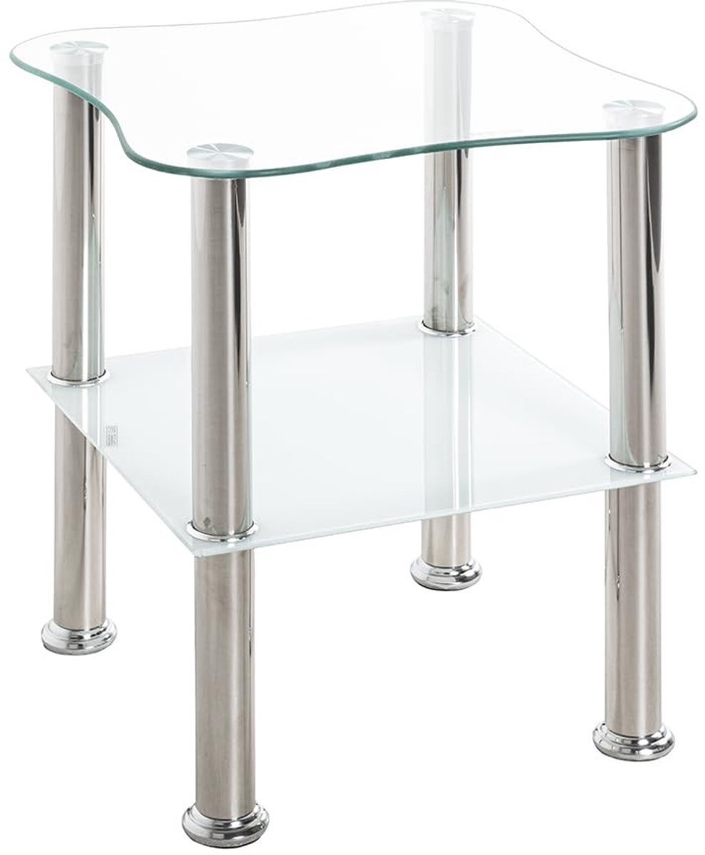 Omgoods - Modern Bijzettafel van RVS met Veiligheidsglas