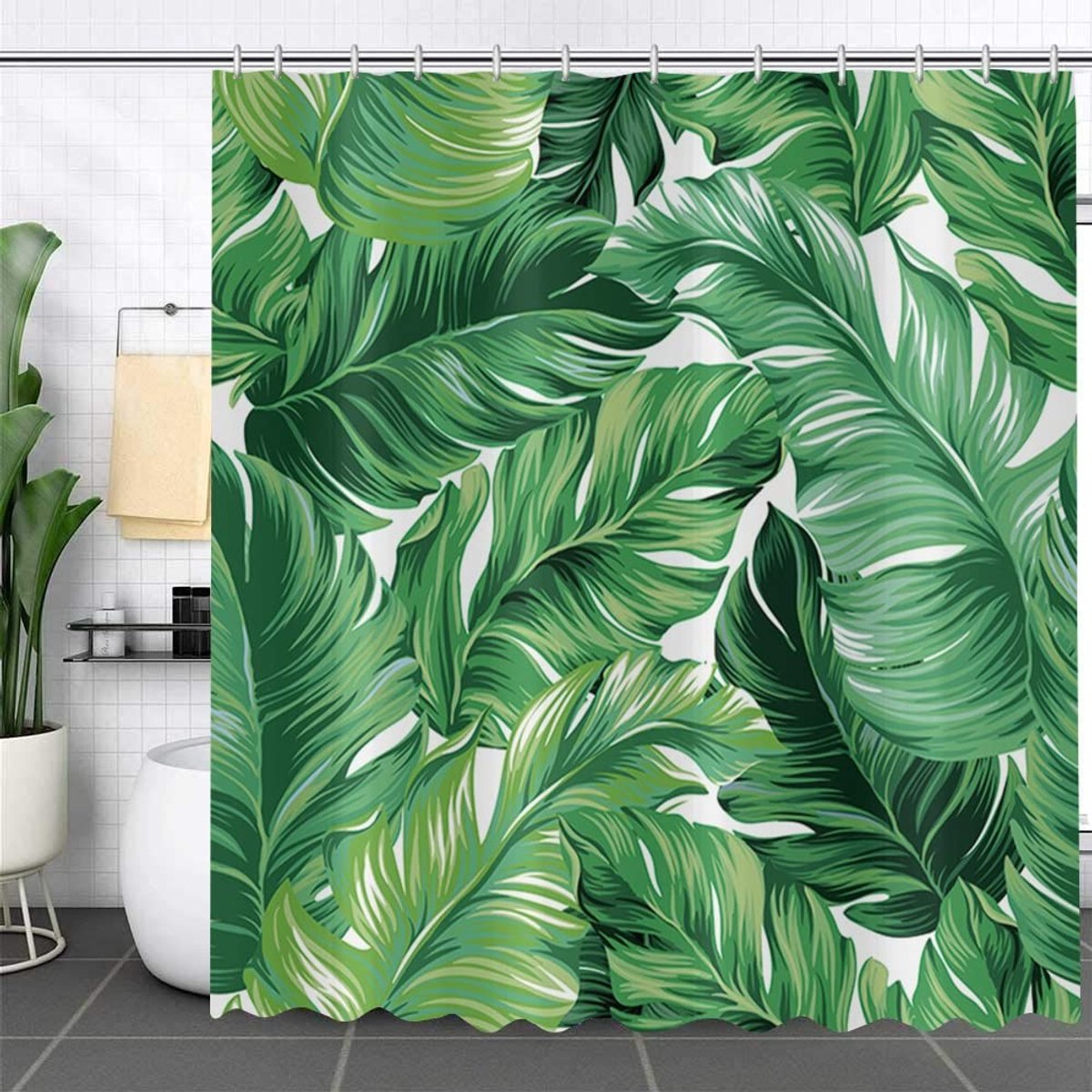 Omgoods - Zomer Tropisch Douchegordijn - Groene Bananenblad Hawaii Jungle