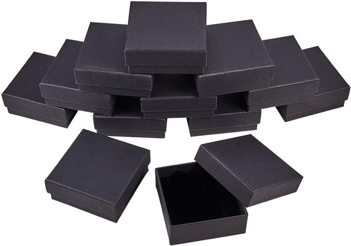 Omgoods- Geschenkdozen met deksel - Sieraden/doosjes - Mat zwart - Binnenkant fluweel - Karton - Recyclebaar materiaal - Sieradendoosjes