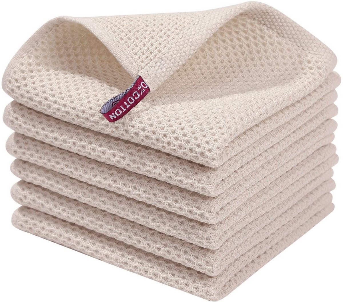 Omgoods - Katoenen Theedoeken Set van 6 - Absorbente Keuken Doeken, Beige