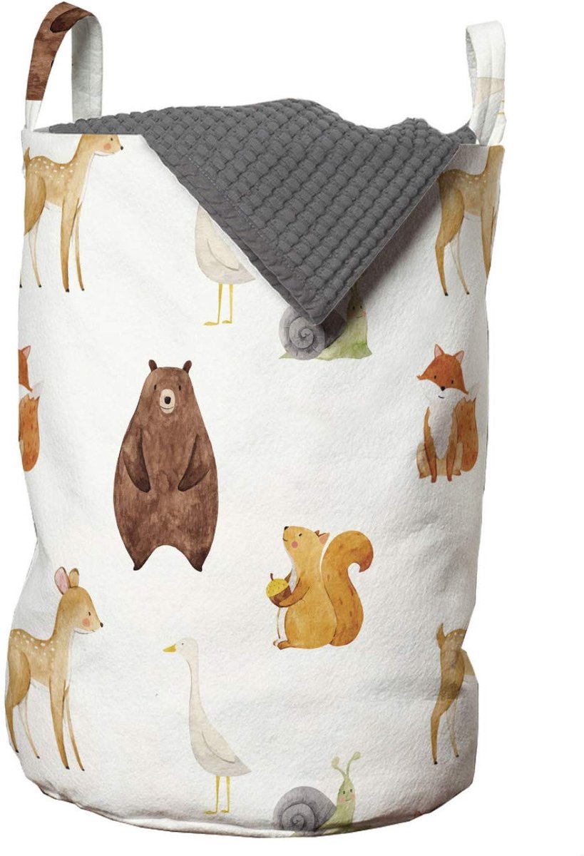 Omgoods- Dieren Waszak Duurzaam - Wasmand met Deksel - Handgrepen - Koordsluiting - 33 cm Breed x 49 cm Hoog - Meerkleurig Bruin